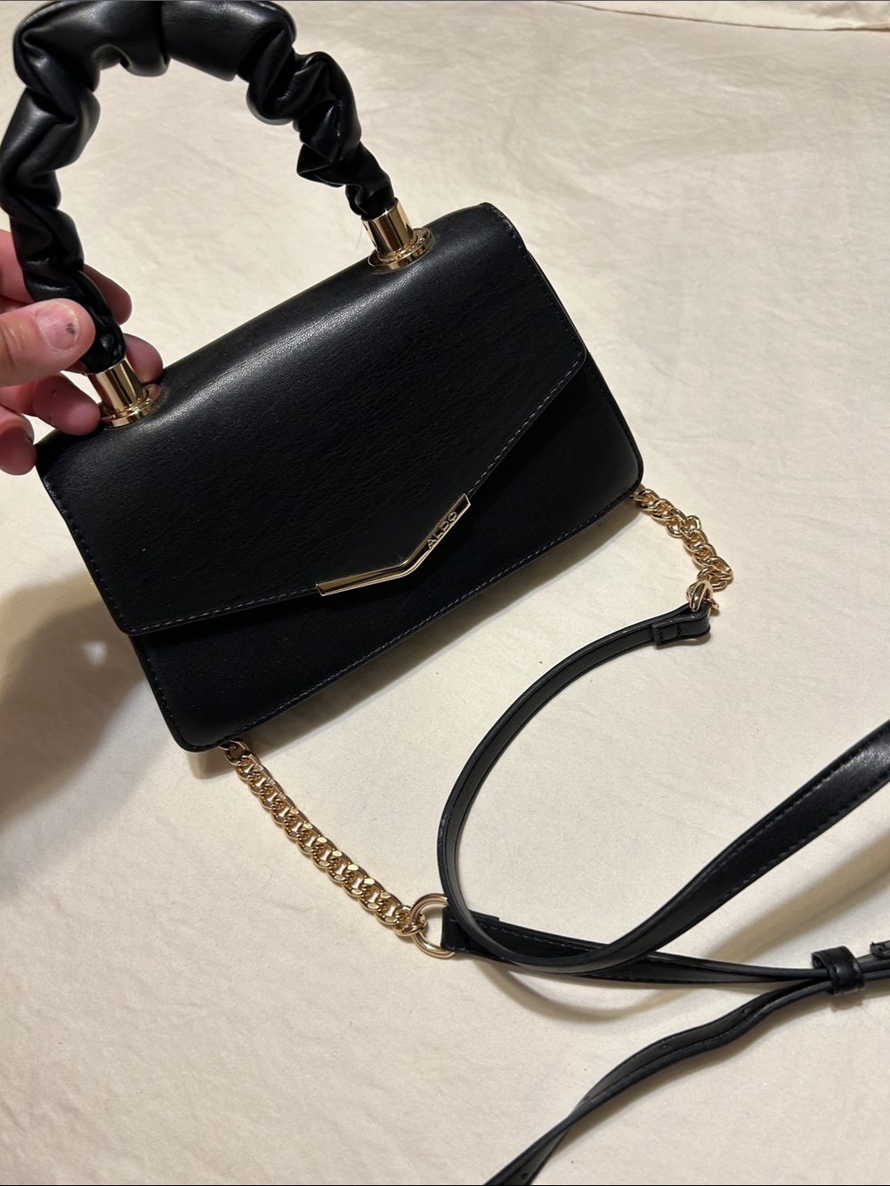 Aldo Black Top-Handle Crossbody Bag with Gold Hardware